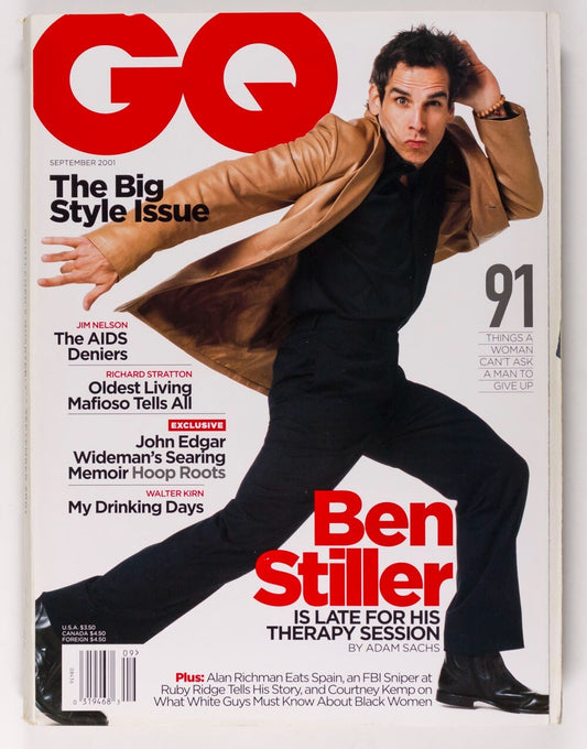 Ben Stiller JOHN EDGAR WIDEMAN Mafia GQ magazine 2001 September AIDS Walter Kirn