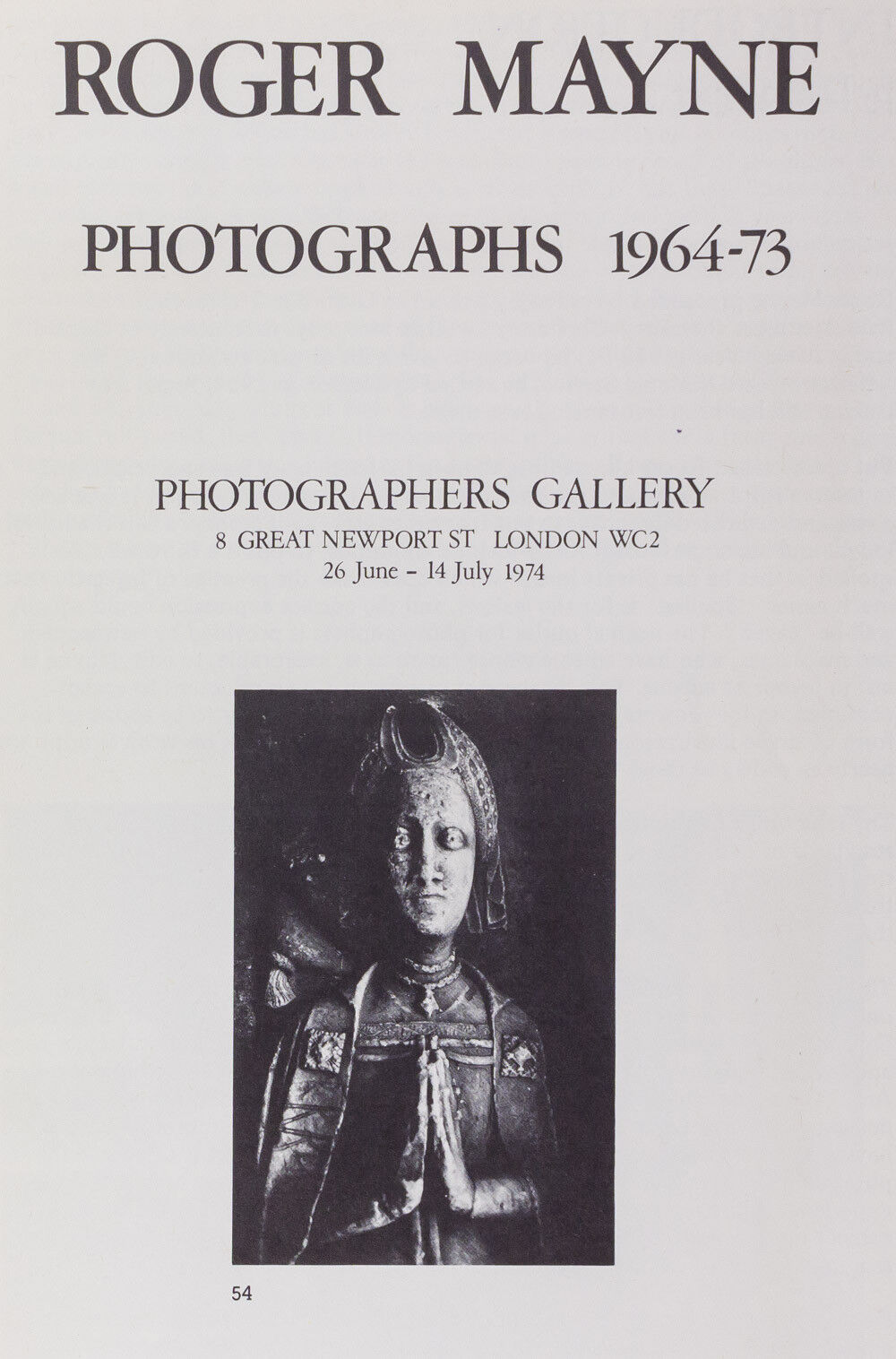 ROGER MAYNE 1974 Rare Catalogue for Exhibition photographs PHOTOGRAPHERS GALLERY