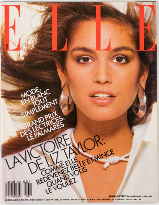 CINDY CRAWFORD Elizabeth Taylor YSL Deauville BRUCE WEBER Elle magazine 1987 Jun