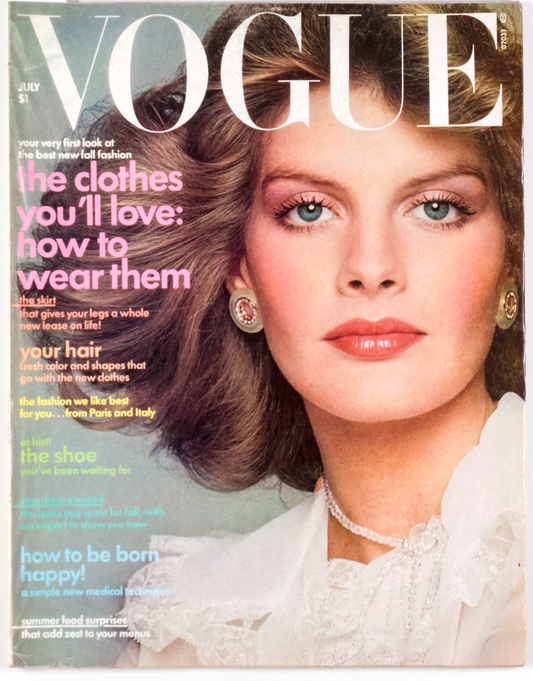 Rene Russo CYBILL SHEPHERD Susan Sontag VOGUE July 1974 Fall fashion SWITZERLAND