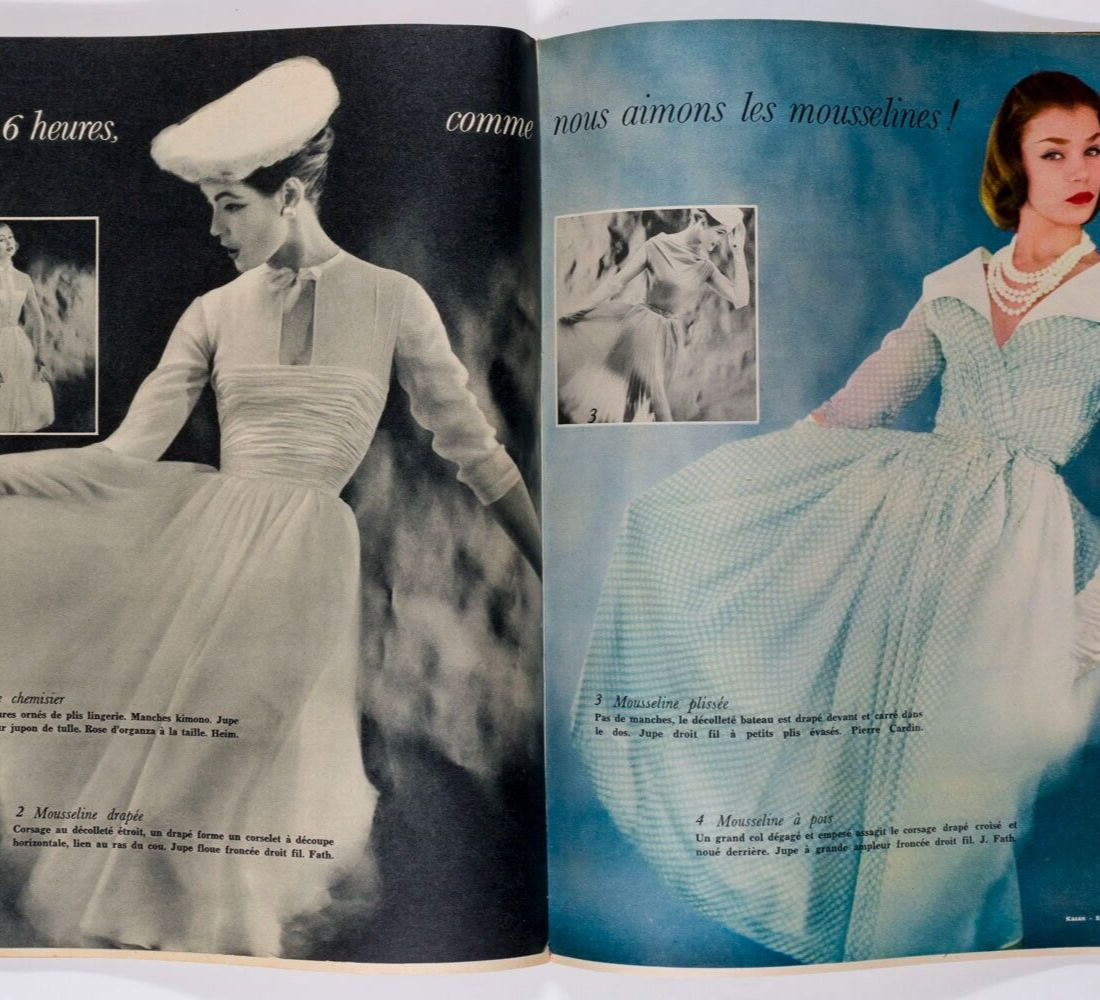 Spring Collections 1956 Dior PATOU Oleg Zinger KAZAN Pierre Simon ELLE MAGAZINE