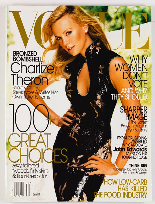 Charlize Theron JOHN EDWARDS Supersize coats US VOGUE magazine October 2004 Vote