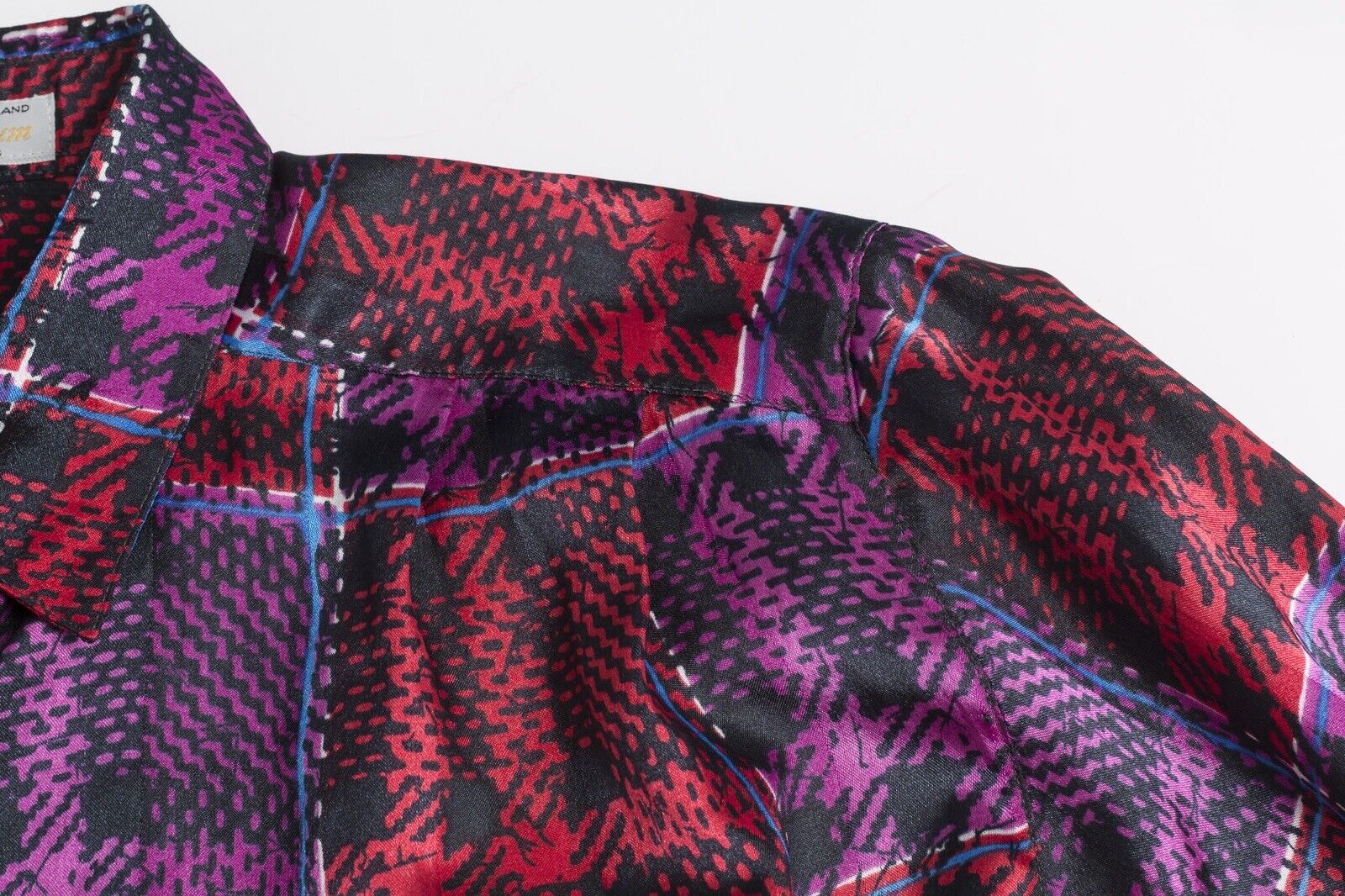  Aquascutum 1980s Jacket Blouse Shirt VTG Check Purple SILK Elastic cuff TARTAN