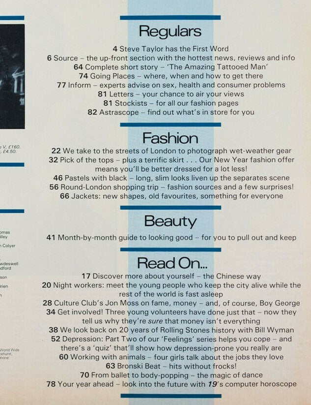 MADONNA Pam Hogg BRONSKI BEAT Jon Moss BILL WYMAN Demob 19 MAGAZINE January 1985