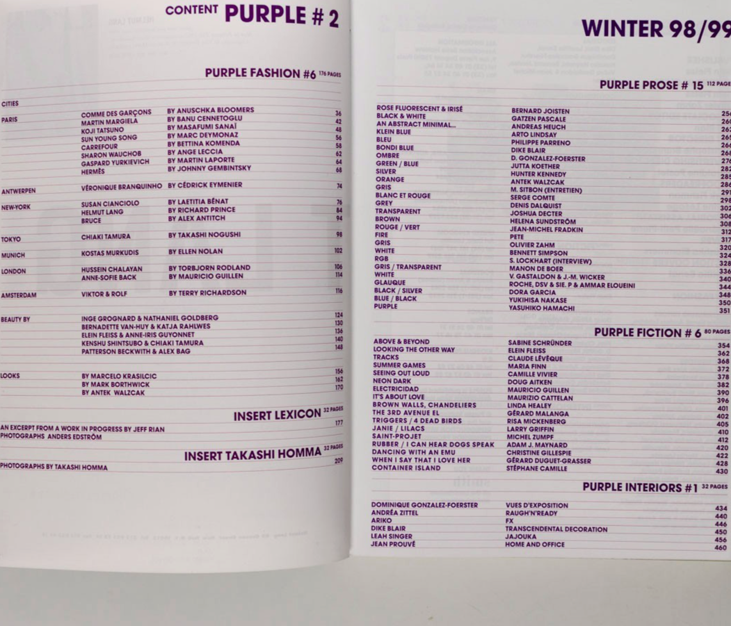 CDG Elein Fleiss ACKERMANN Richard Prince FASHON Purple magazine 2 Winter 1998