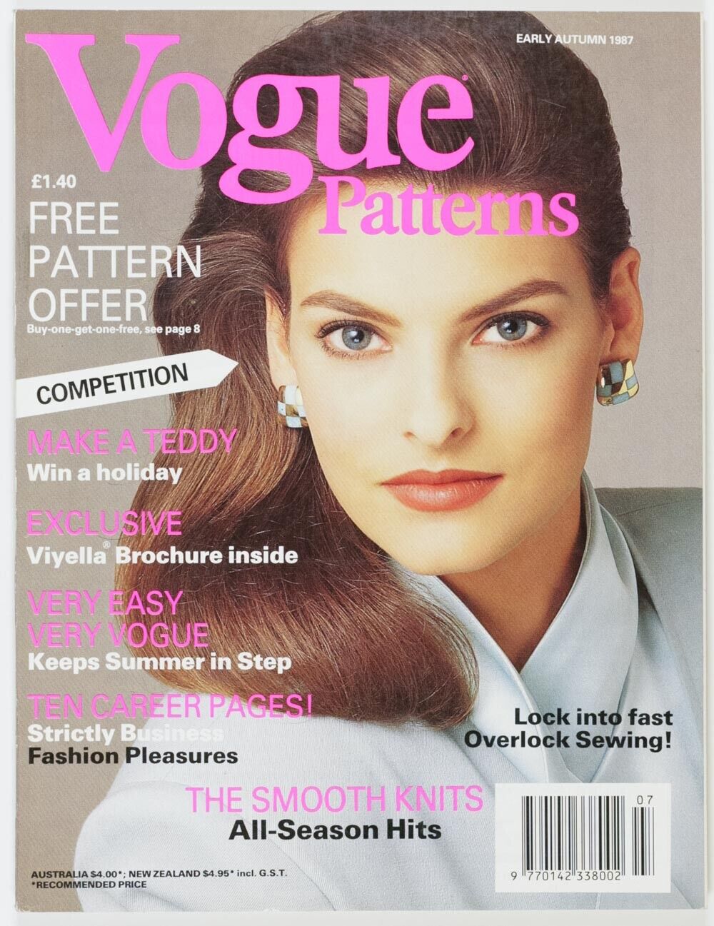 Linda Evangelista VIYELLA Knitwear VOGUE PATTERNS BOOK magazine 1987 Autumn VTG