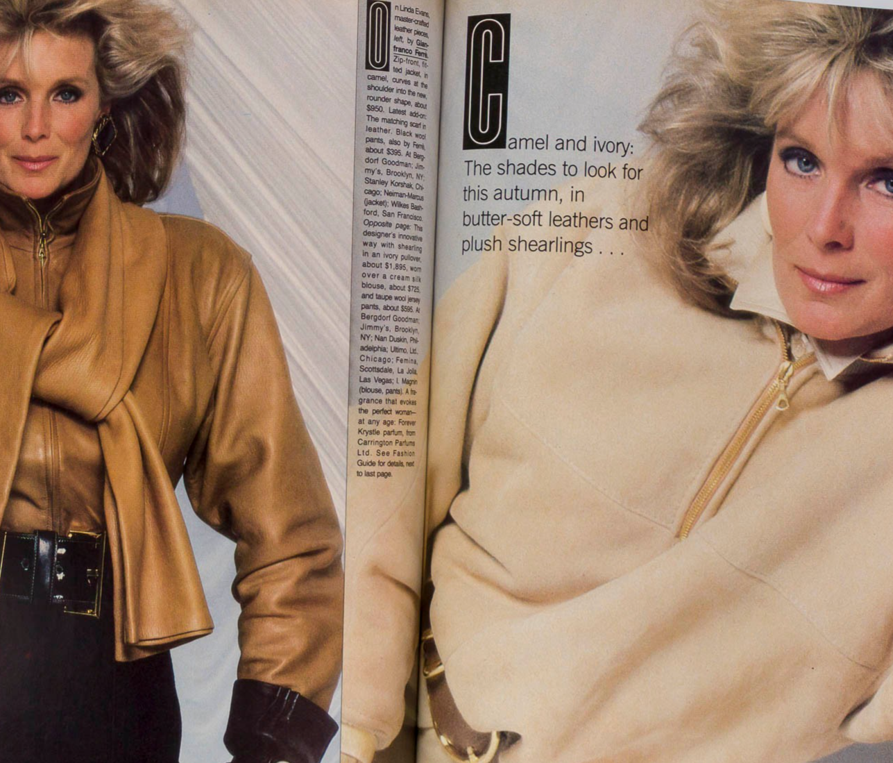 LINDA EVANS Ali MacGraw JOAN COLLINS US Harper's 1986 August JACQUELINE DE RIBES