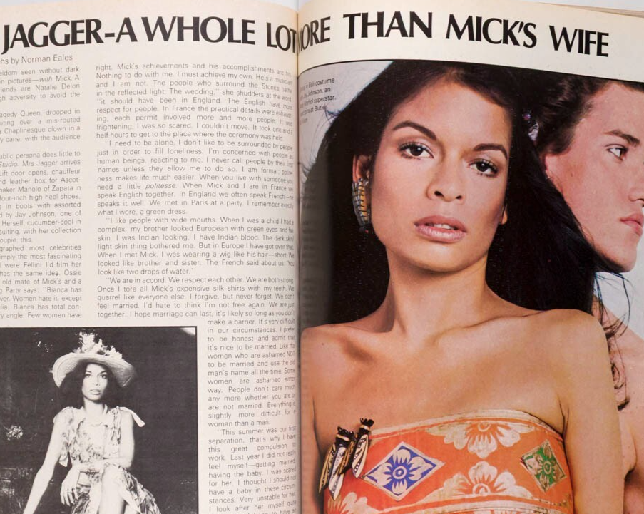 BIBA Bianca Jagger JAY JOHNSON Alan Bates COSMOPOLITAN magazine September 1972