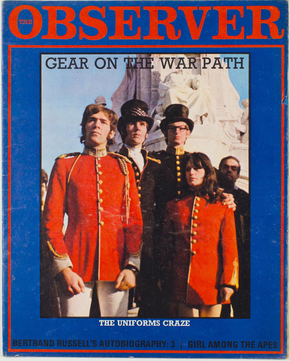 GEAR ON THE WARPATH Colin Jones UNIFORMS vtg fashion Observer magazine 1967 Mar