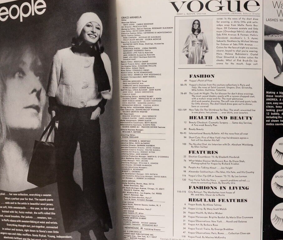 KAREN GRAHAM Avedon JON VOIGHT Vogue Sept 1972 Collections OSCAR DE LA RENTA vtg