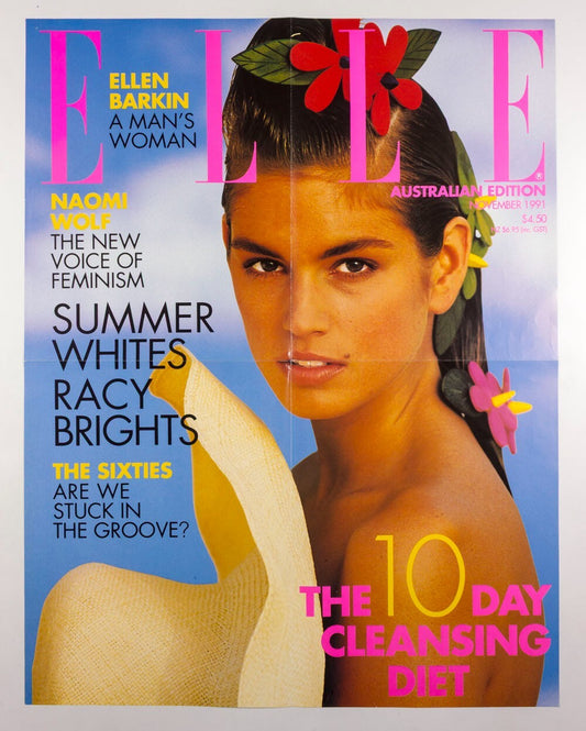 CINDY CRAWFORD fold-out display poster ELLE MAGAZINE AUSTRALIA November 1991 ad