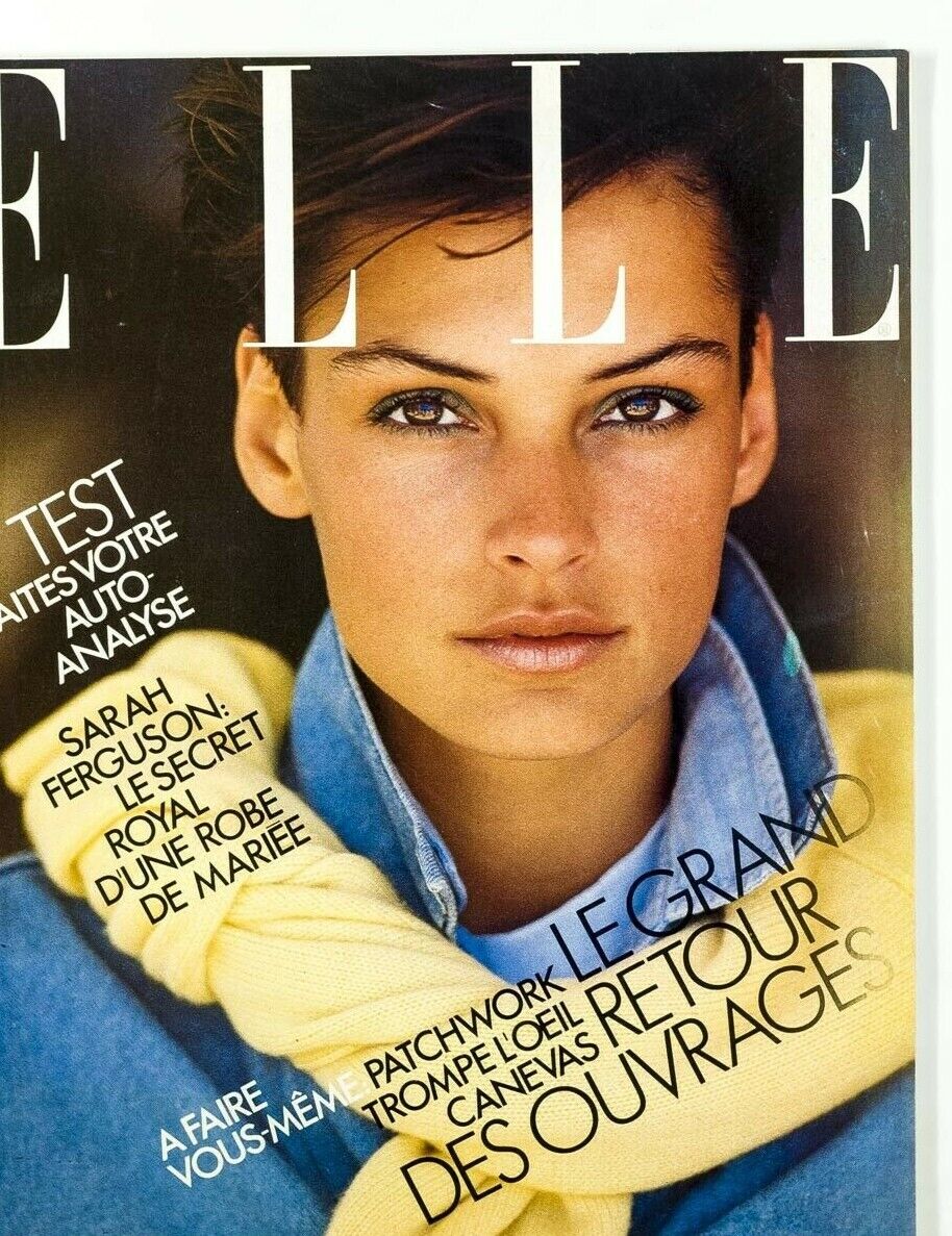 FAMKE JANSSEN 80s fashion SARAH FERGUSON Trompe-lœil PATCHWORK vtg ELLE MAGAZINE