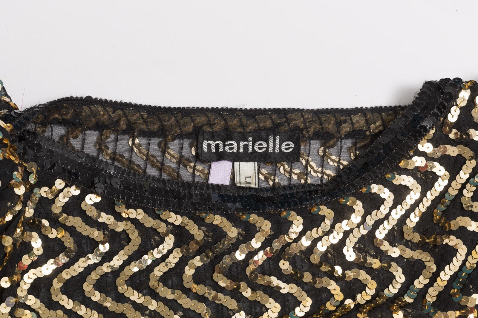 GOLD disco Studio 54 sequin party top shirt VTG 1980s Black MARIELLE zigzag 70’s