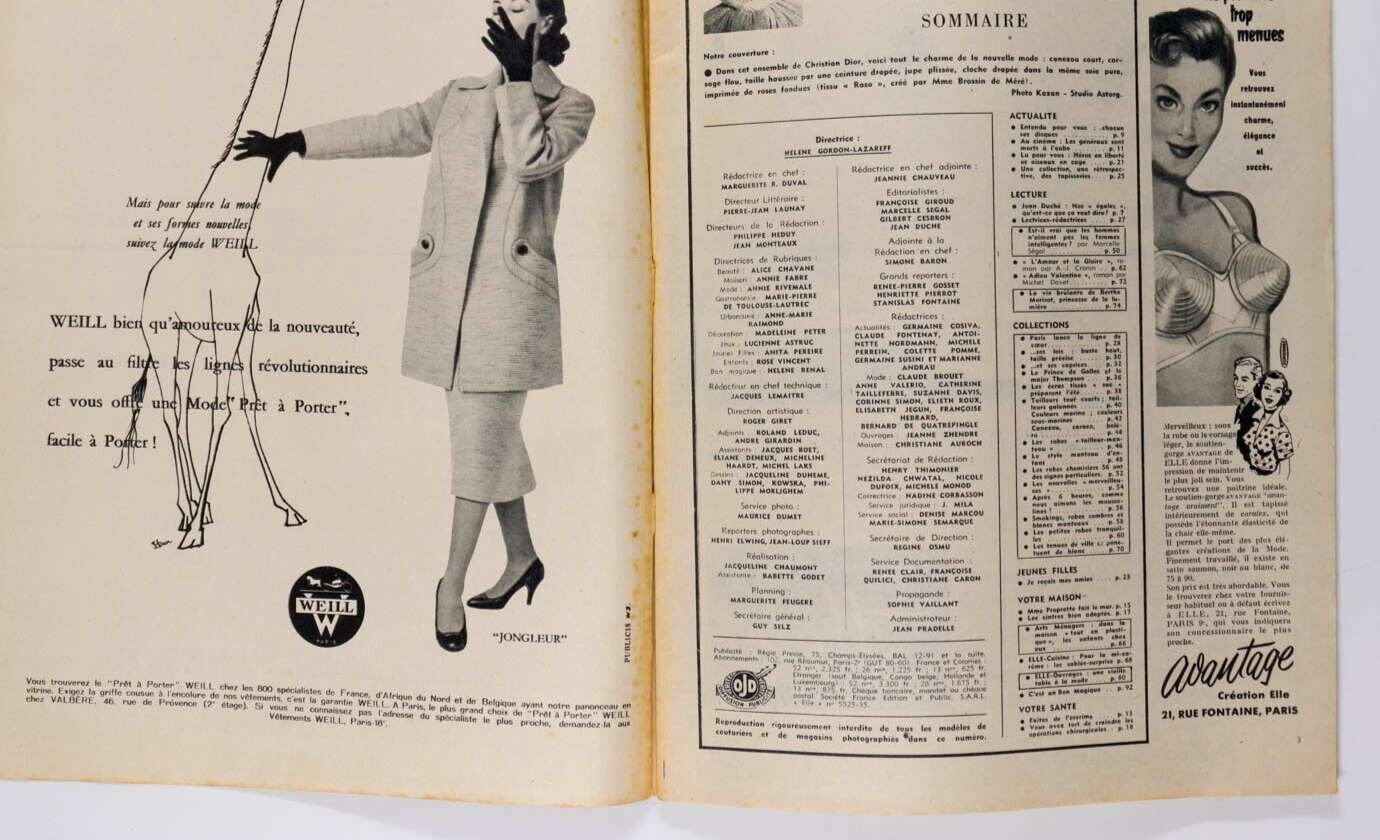 Spring Collections 1956 Dior PATOU Oleg Zinger KAZAN Pierre Simon ELLE MAGAZINE