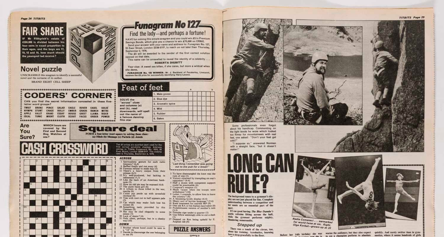 TWIGGY Nadia Comaneci OLGA KORBUT Norman Croucher TITBITS magazine August 1976