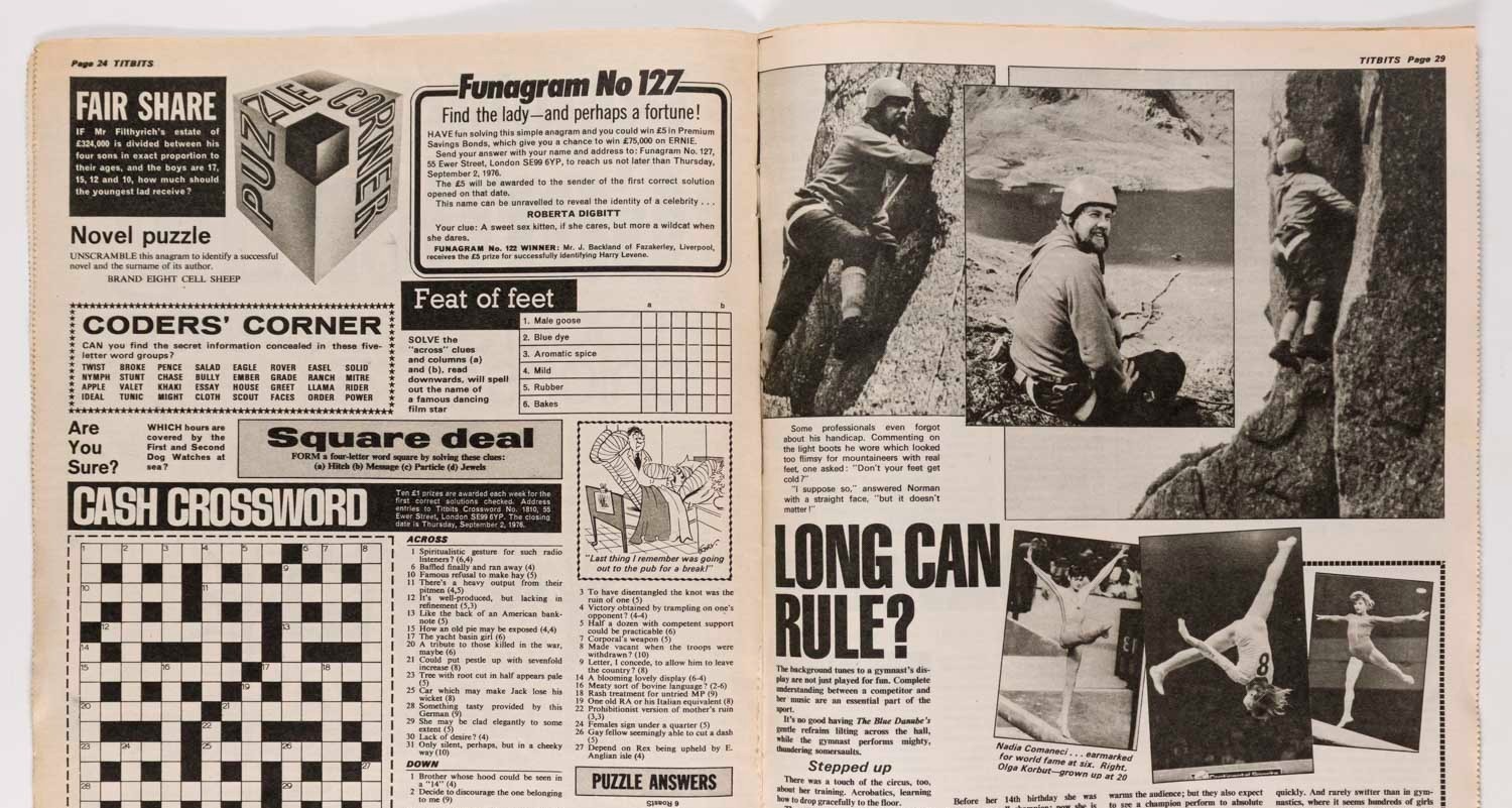 TWIGGY Nadia Comaneci OLGA KORBUT Norman Croucher TITBITS magazine August 1976