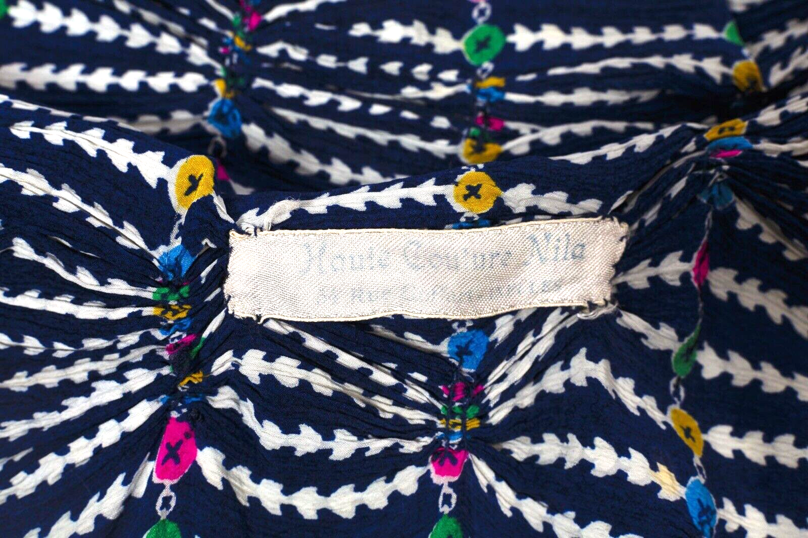 NILA HAUTE COUTURE BRUSSLES Silk tea dress VTG Blue ditsy print 1940s SIZE 12 14