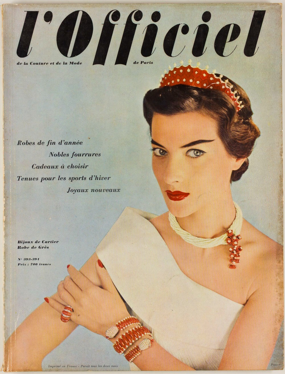 Cartier GRES Winter sports L'OFFICIEL magazine December 1954 Jewellery CHRISTMAS