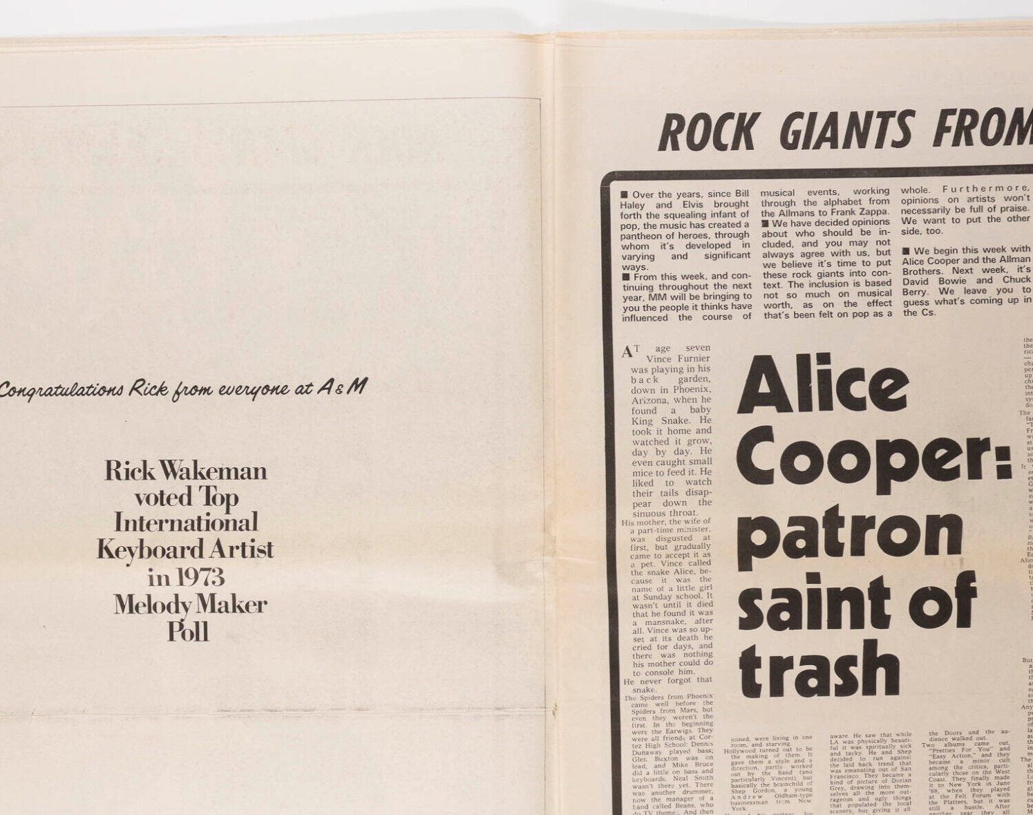 DAVID BOWIE Kansai Yamamoto ALICE COOPER Melody Maker September 1973 ART BLAKEY
