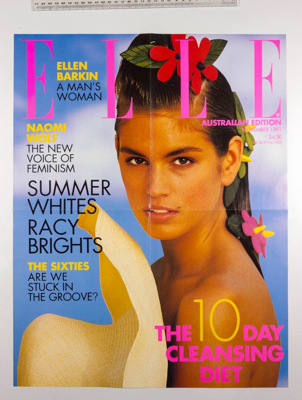 CINDY CRAWFORD fold-out display poster ELLE MAGAZINE AUSTRALIA November 1991 ad