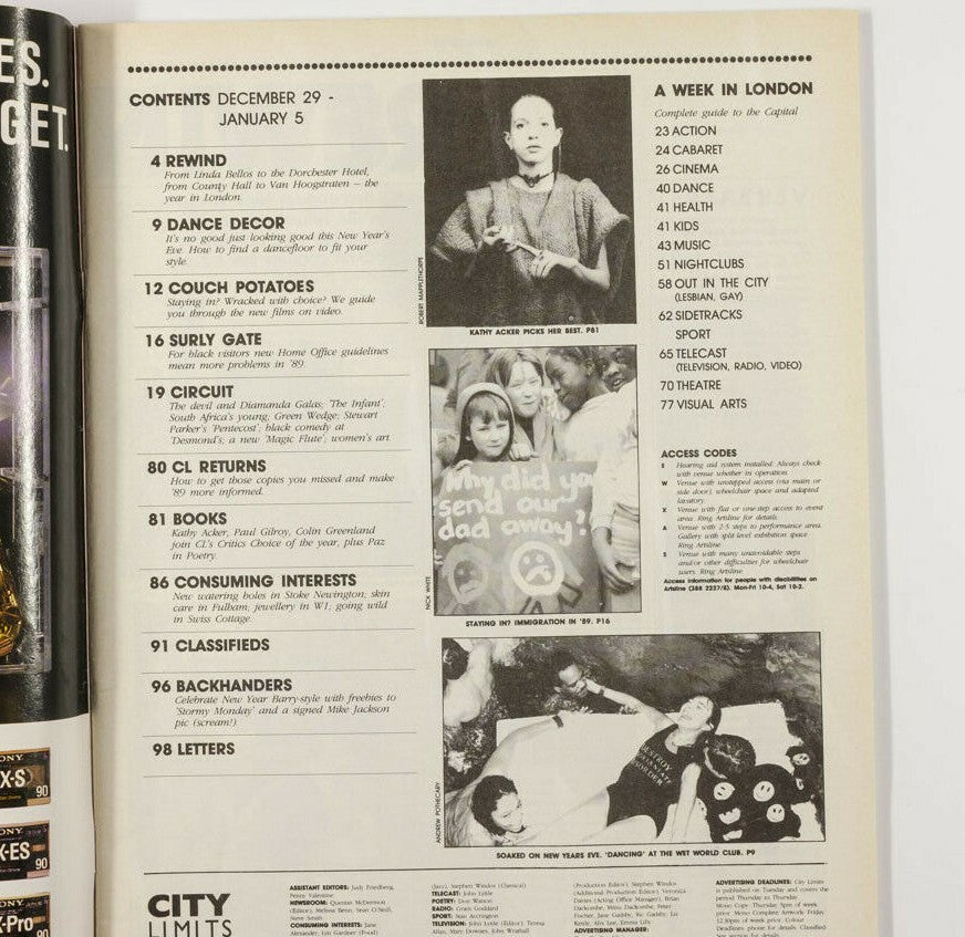 Matthew Glamorre DIAMANDA GALAS Kathy Acker BLITZ CLUB City Limits December 1988