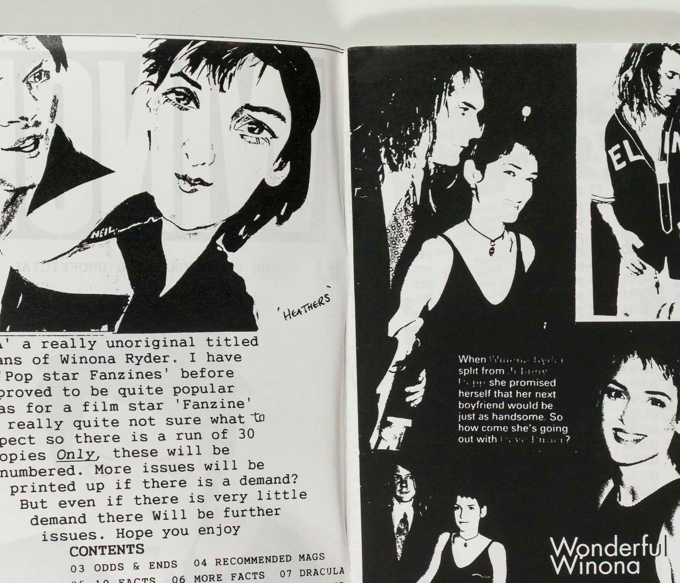 WINONA RYDER fanzine UNOFFICIAL UNAUTHORIZED February 1996 zine magazine FOREVER