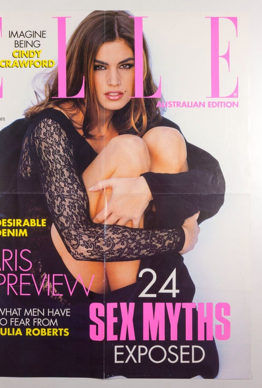 CINDY CRAWFORD cover photo HUGE foldout poster ELLE MAGAZINE Australia issue VTG