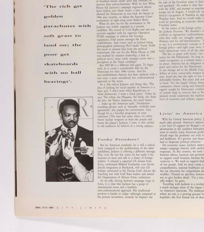 Jesse Jackson TILDA SWINTON Ellen Barkin DEREK B City Limits December 1987 324