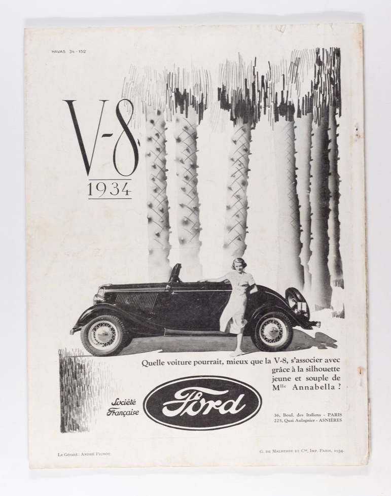ZEILINGER Villa Dario FORD V8 AD Renard PIERRE MAC ORLAN Paris Vogue August 1934