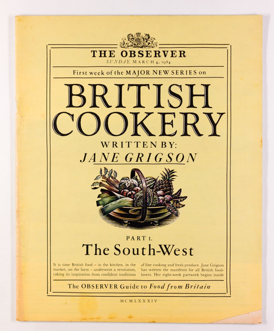 BRITISH COOKERY Food SOUTH WEST Observer magazine March 1984 Jane Grigson GUIDE