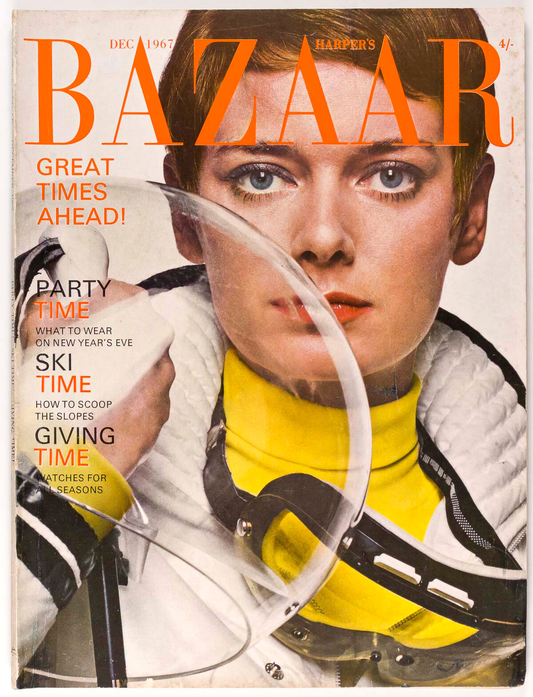 HOCKNEY Mr Fish ROLEX Harpers Bazaar December 1967 Twiggy JEAN SHRIMPTON Skiwear
