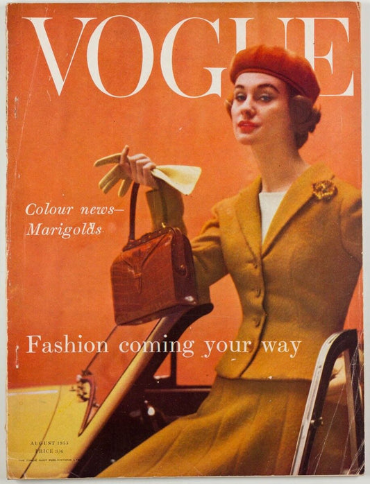 Eugene Vernier ERIC STEMP Marigold AUTUMN Corsets VOGUE Magazine August 1955 vtg