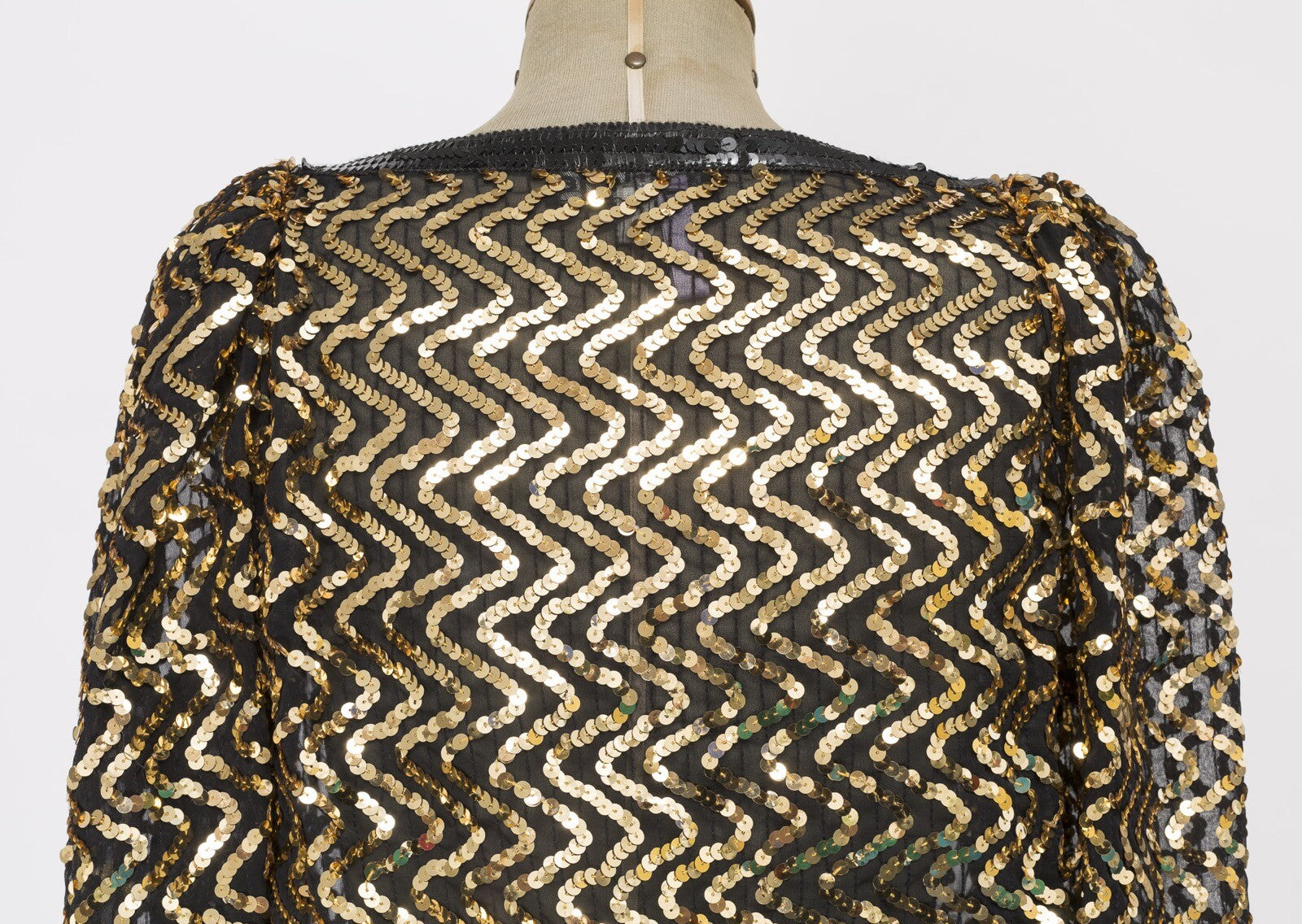 GOLD disco Studio 54 sequin party top shirt VTG 1980s Black MARIELLE zigzag 70’s