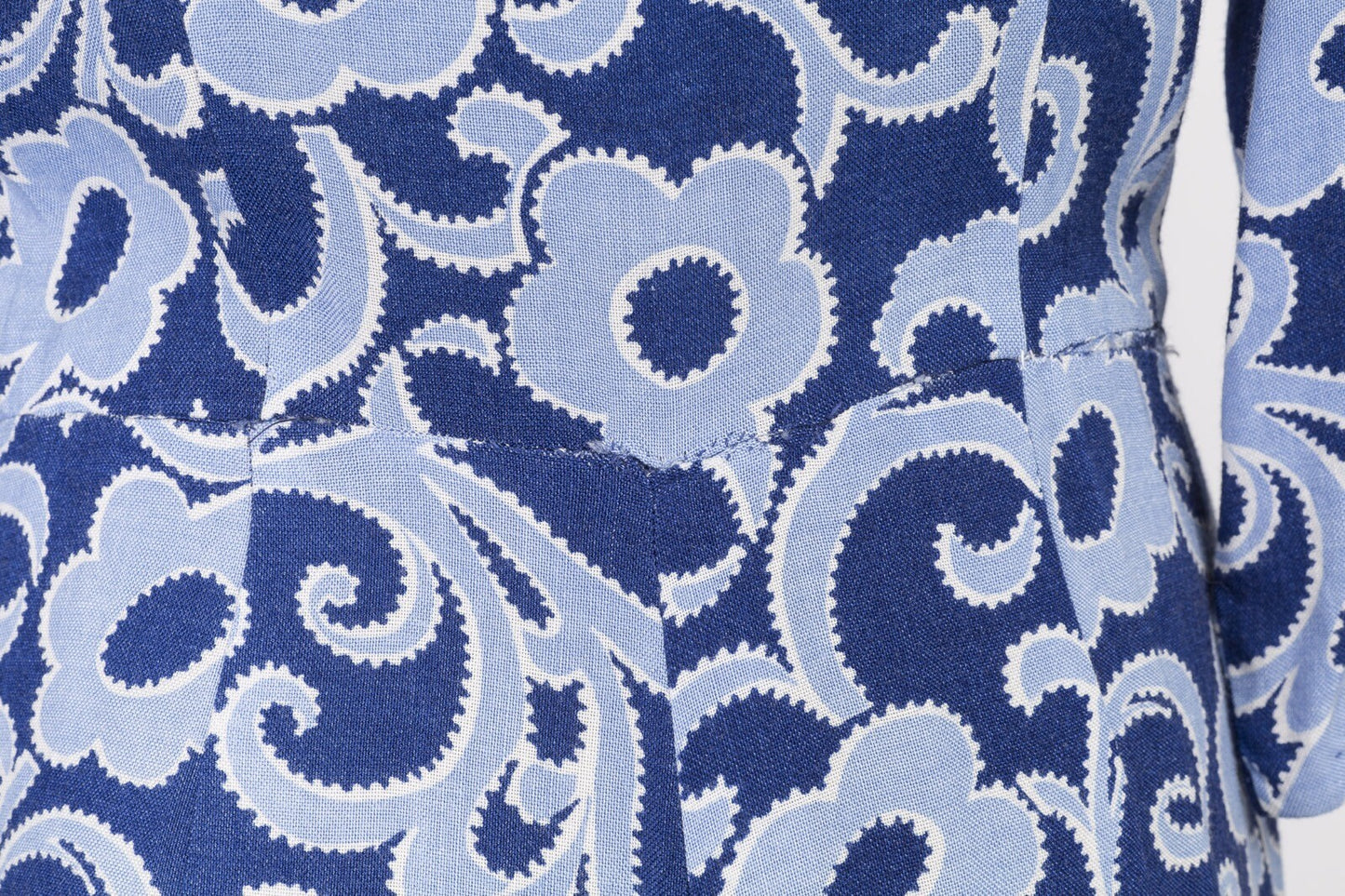 Blue paisley 40s Cotton wartime TEA DAY DRESS Pockets MIDI floral print Size 14