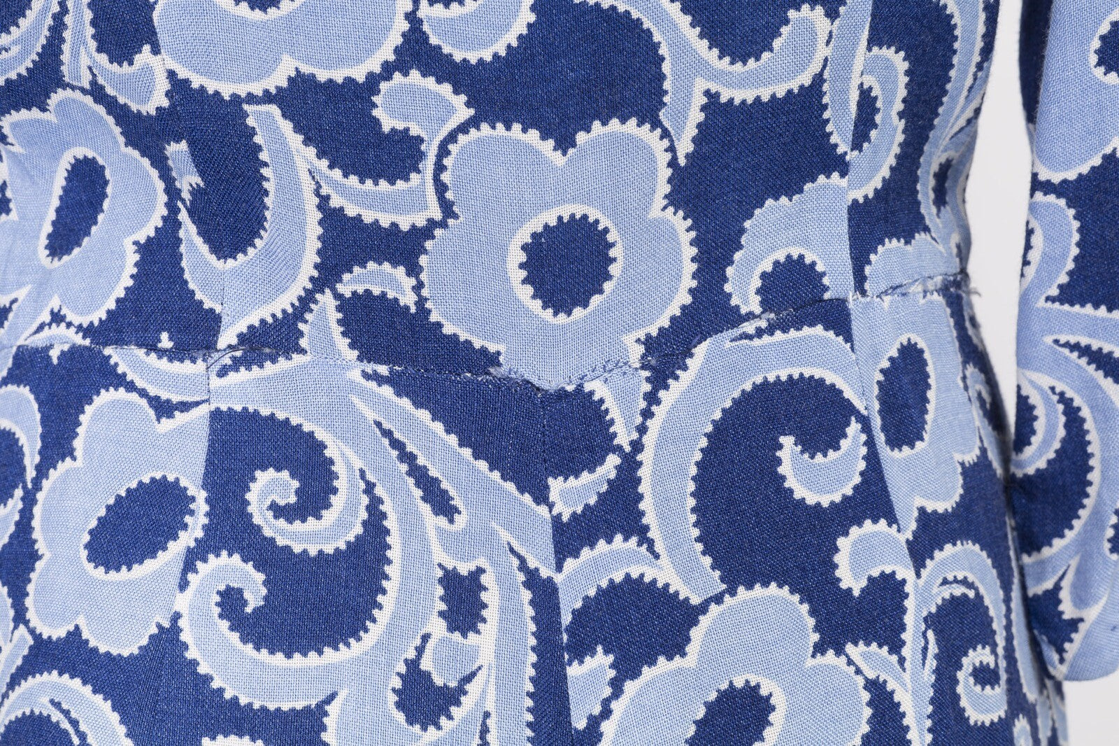 Blue paisley 40s Cotton wartime TEA DAY DRESS Pockets MIDI floral print Size 14