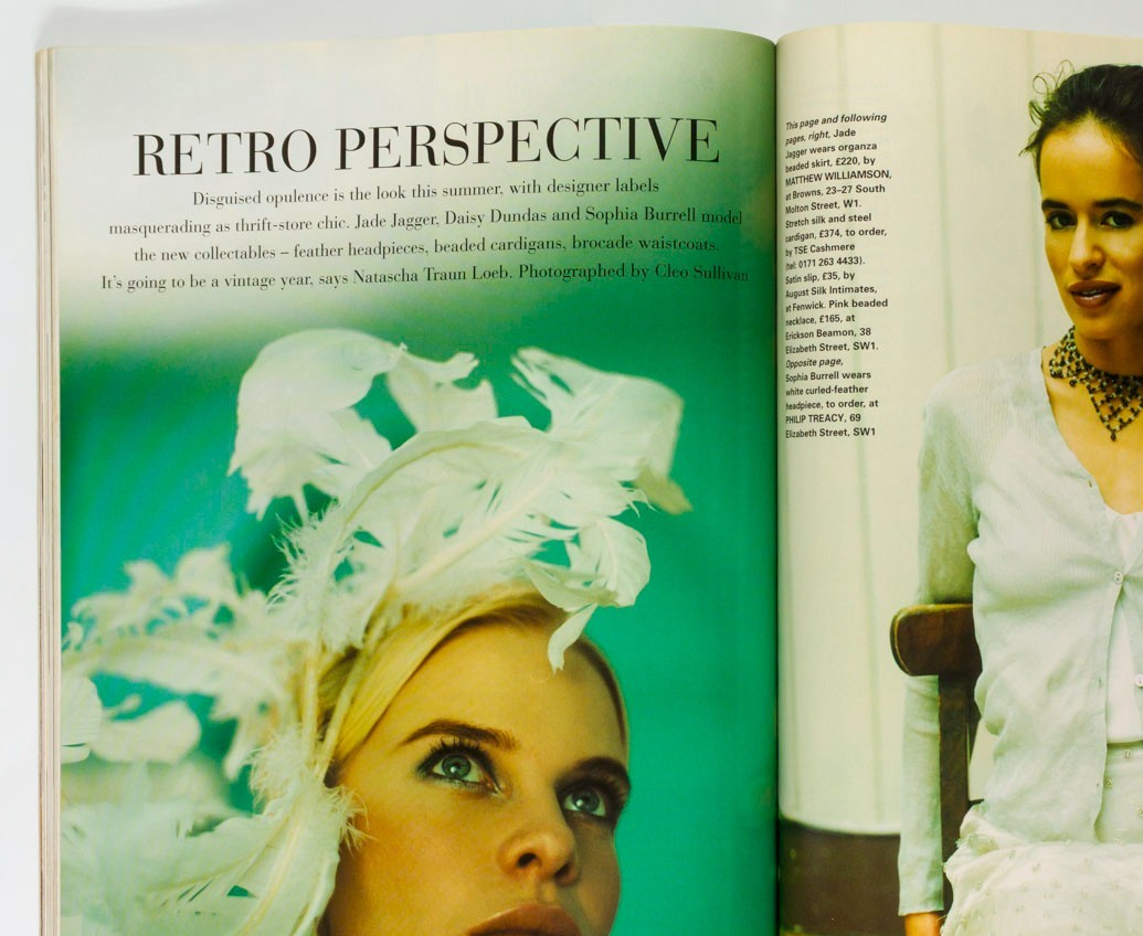 Jade Jagger NABILA KHASHOGGI Alexander McQueen RALPH LAUREN Tatler April 1997 UK