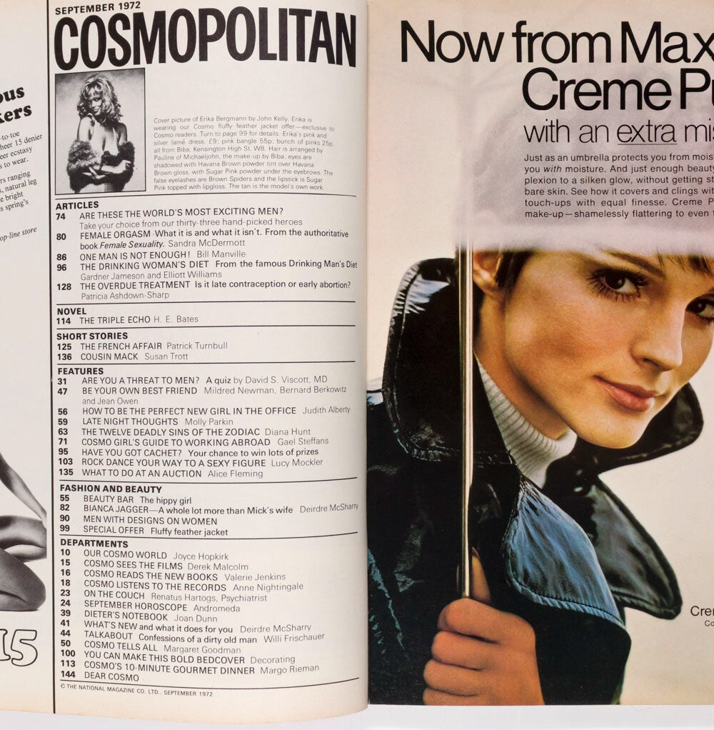 BIBA Bianca Jagger JAY JOHNSON Alan Bates COSMOPOLITAN magazine September 1972