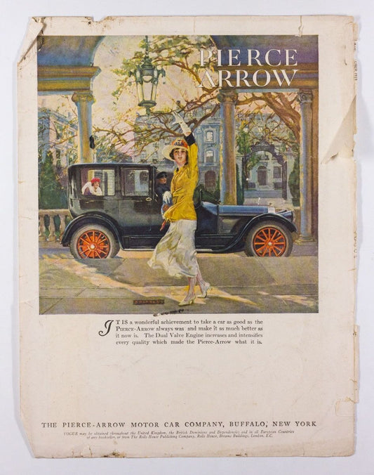 Pierce Arrow cars VTG ADVERTISMENT US Vogue magazine back cover 1917-19 S.Werner