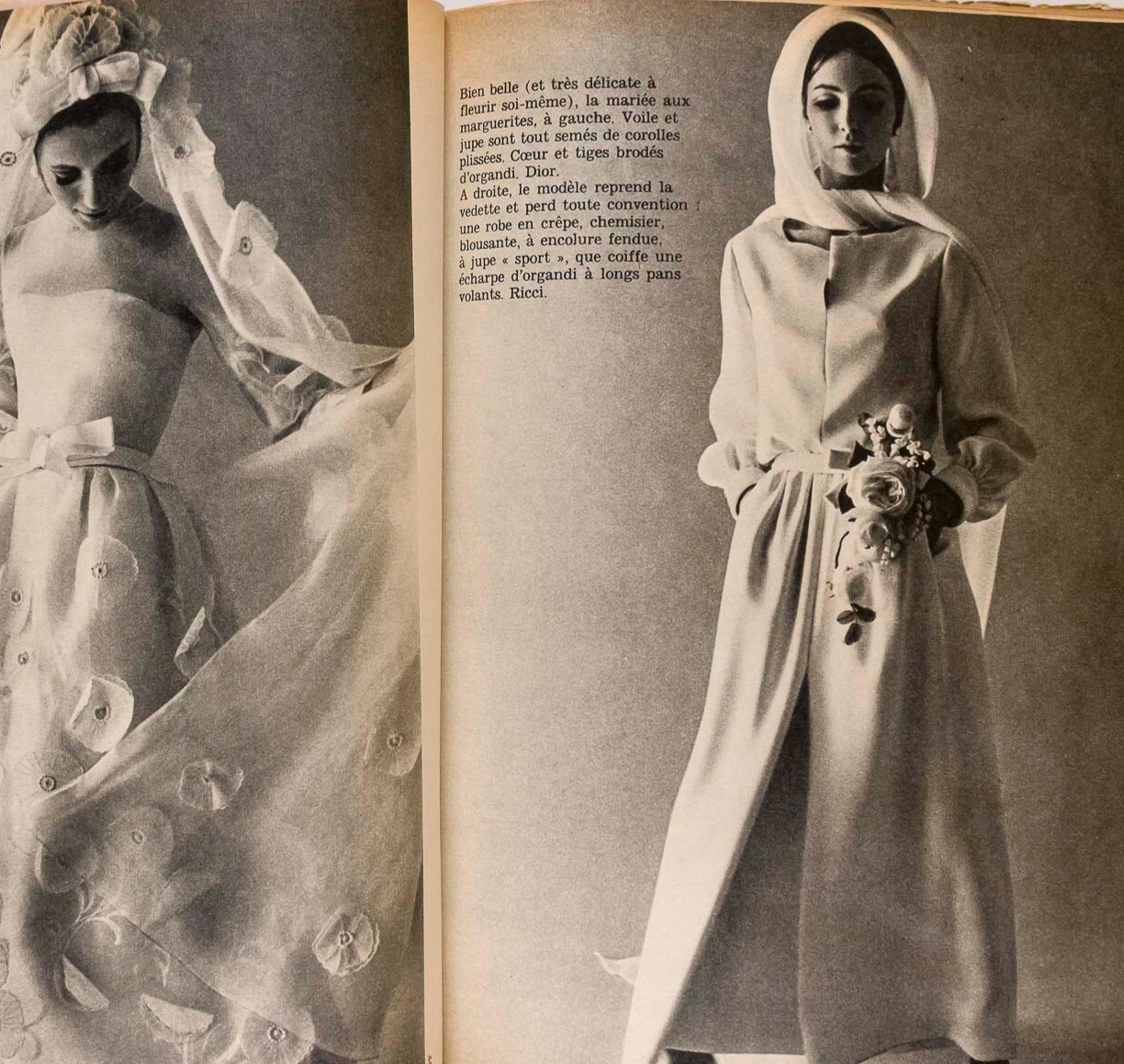 LEN DEIGHTON Dalida MAKE UP Elle magazine April 1965 Dior Bridalwear RICCI vtg