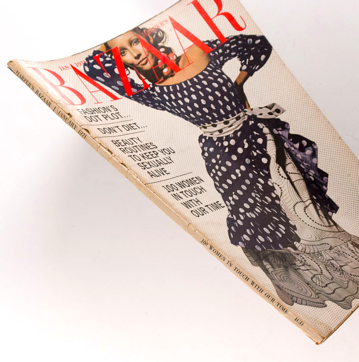 BARBARA CARRERA polka dots HIRO Tolstoy HARPER'S BAZAAR January 1971 Oscar Renta
