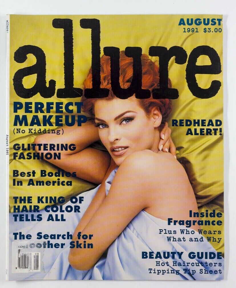 Linda Evangelista BEAUTY GUIDE Make-up HAIR redhead 90s vtg ALLURE magazine 1991