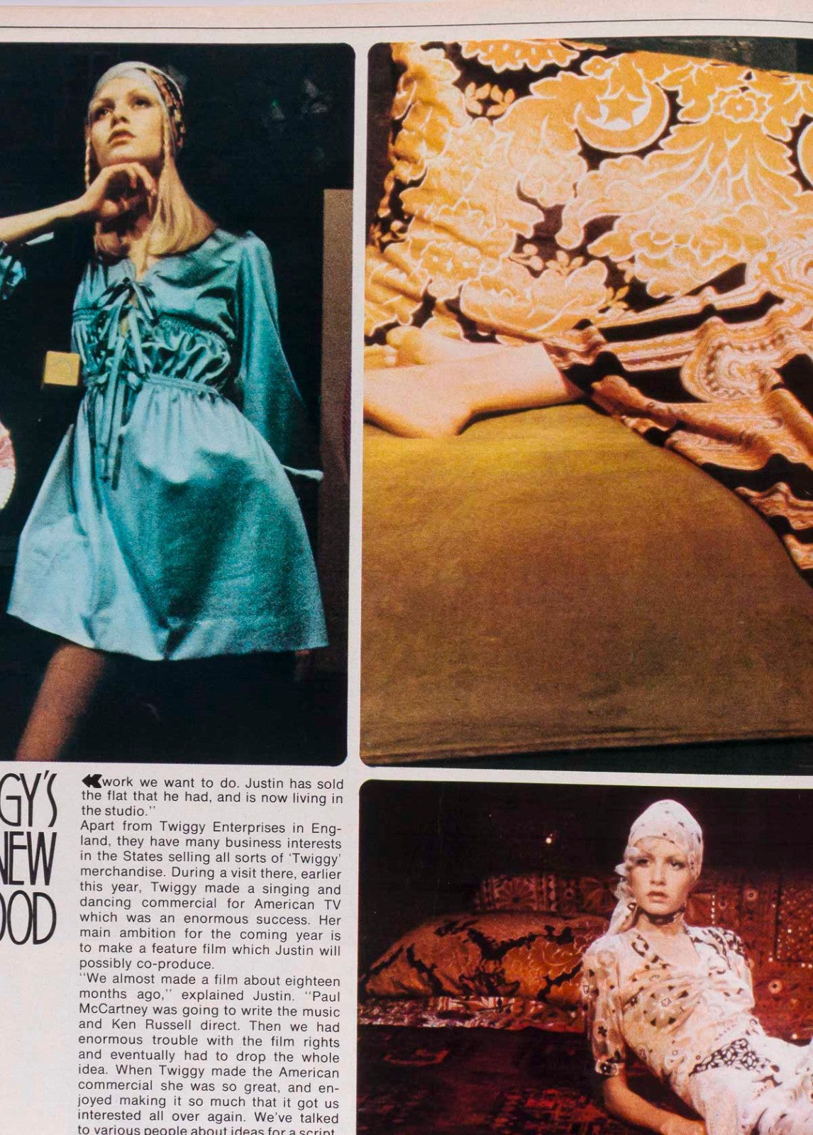 TWIGGY Ossie Clark MR FREEDOM Patchwork 19 MAGAZINE December 1969 Graphic TSHIRT