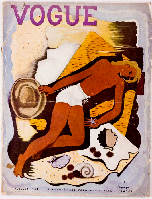 GEORGES LEPAPE nude sunbathing model FASHION ILLUSTRATED Beauty PARIS VOGUE 1934