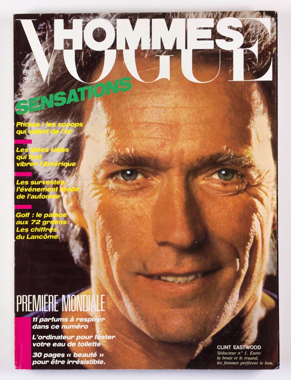 Clint Eastwood AUTUMN FASHION Vogue Hommes magazine 1985 October GOLF vtg PARFUM