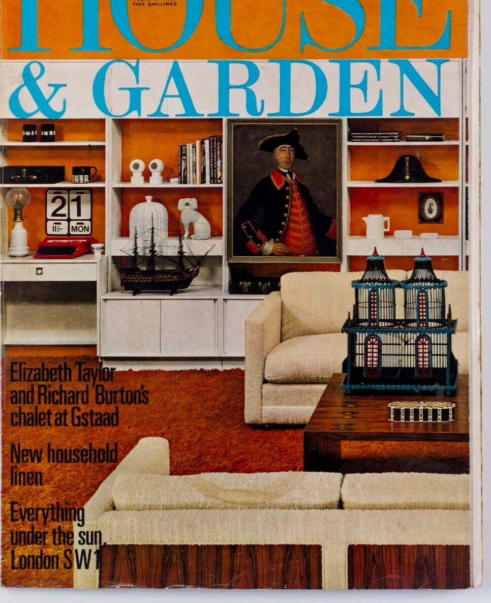 ELIZABETH TAYLOR Richard Burton SWISS Askon ~ HOUSE & GARDEN MAGAZINE vtg DESIGN