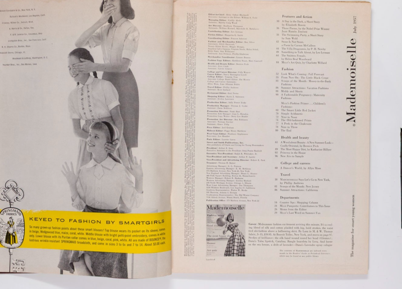Elvis JAN BALET Elizabeth Bowen MADEMOISELLE magazine JULY 1957 CARSON MCCULLERS