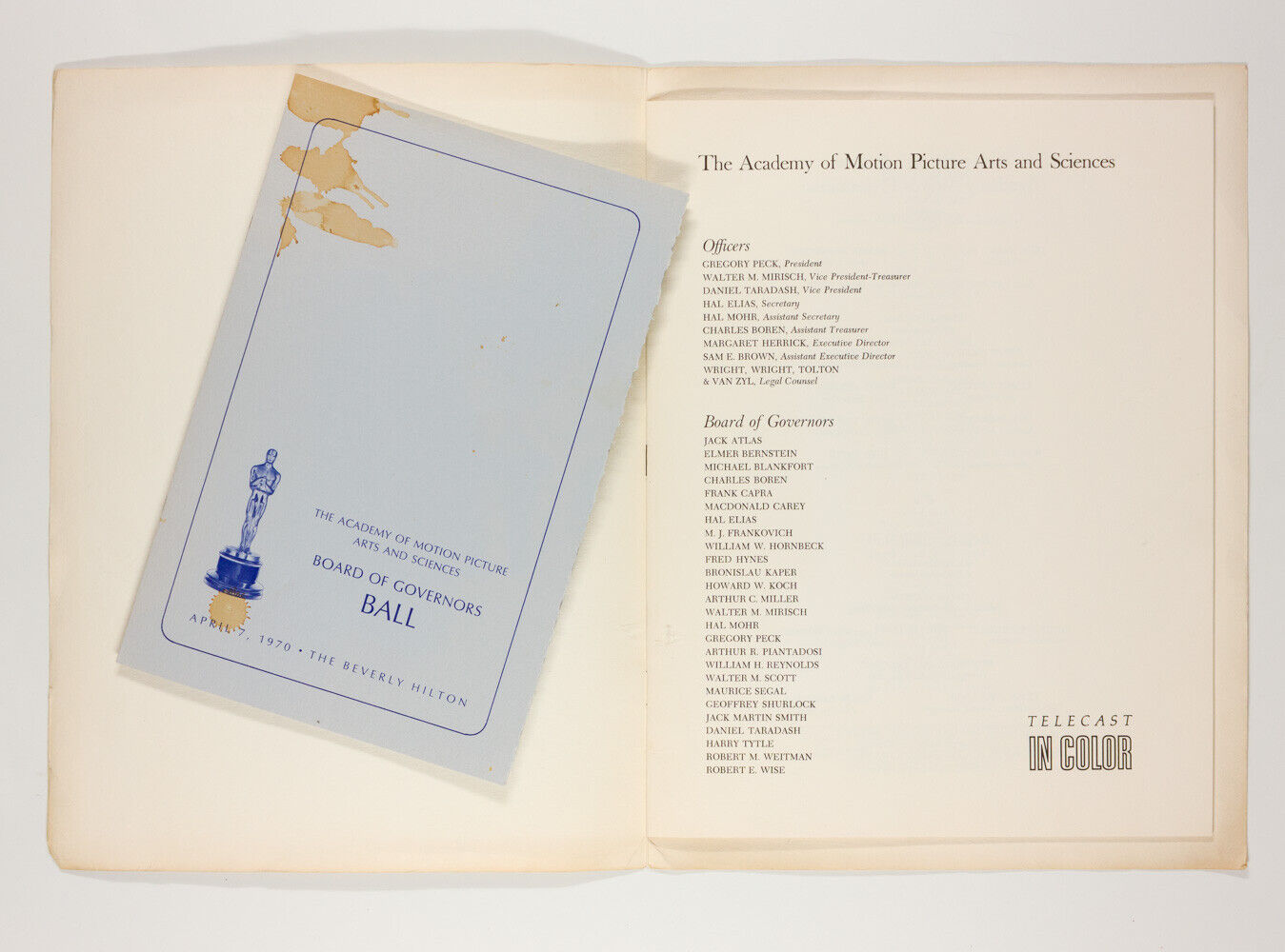 OSCARS 1970 42nd Academy Awards Presentation Program TICKET Governors Ball Menu