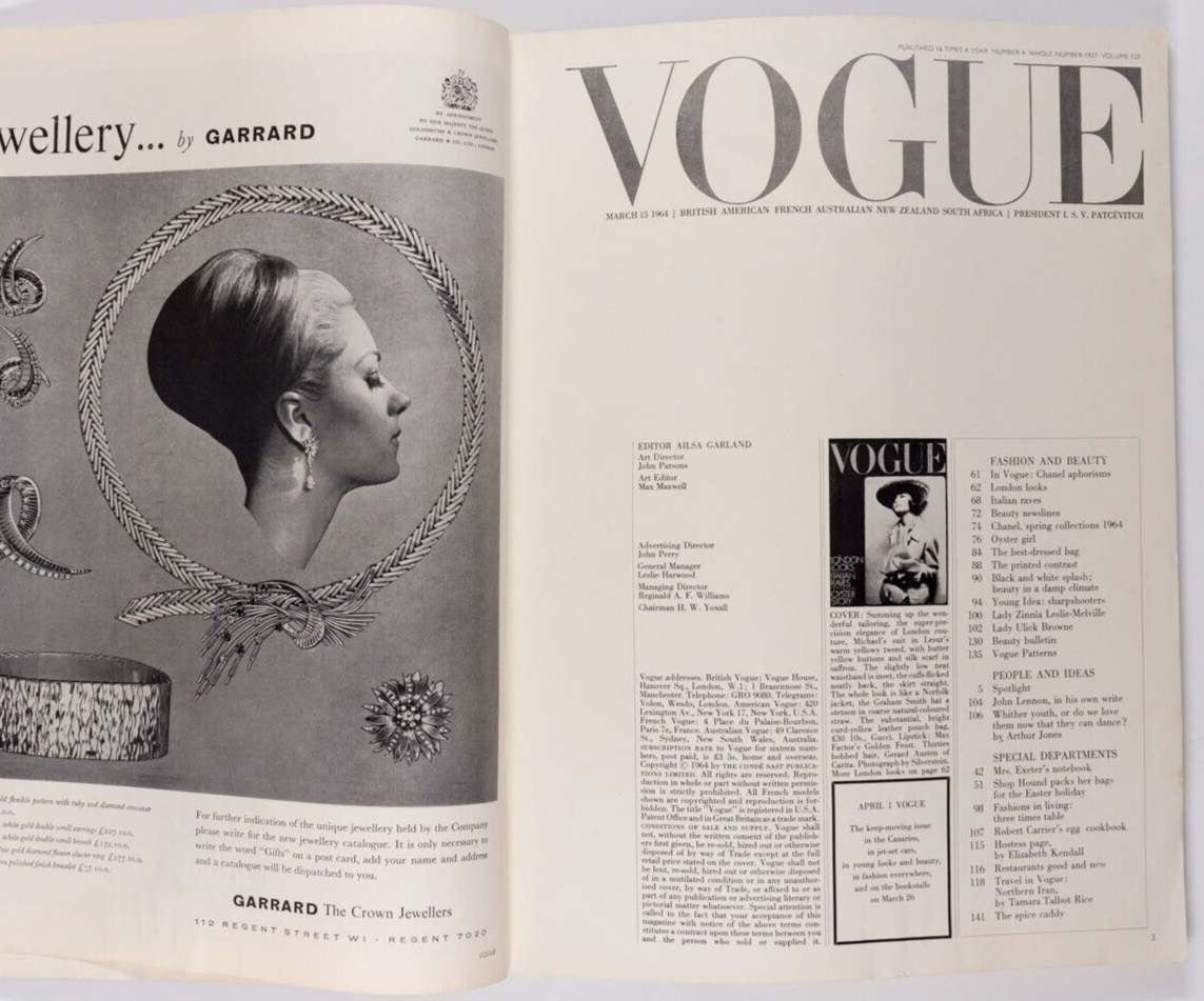 JEAN SHRIMPTON John Lennon APRIL ASHLEY Vogue March 1964 Biba CHANEL vtg MOD UK