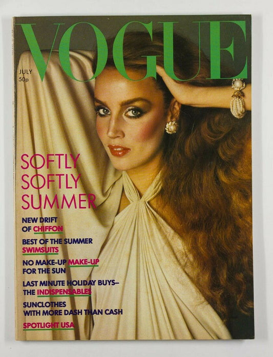 YUKI Jerry Hall OSSIE CLARK Swimwear USA Barry Lategan YSL vtg Vogue ~ July 1976