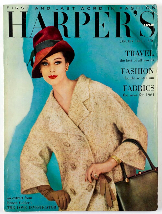 Ernest Gebler PARIS COLLECTION Fabric RICHARD DORMER Harpers Bazaar 1961 January